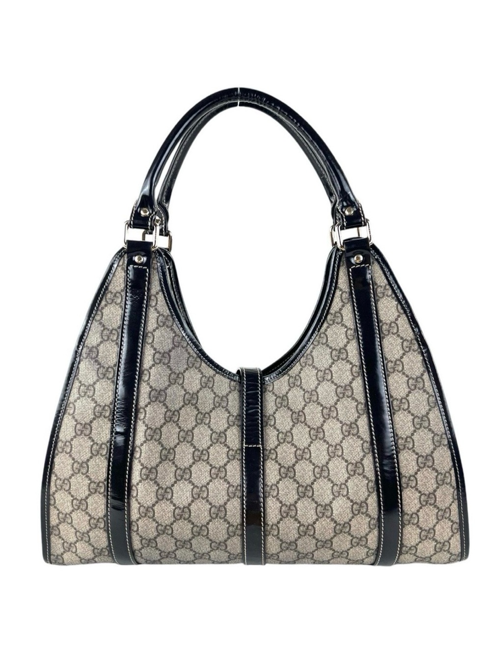 Gucci GG Canvas Shoulder Bag Black Leather Trim Gold Hardware Hobo Tote Bag - Picture 3 of 8